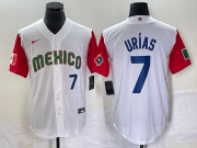 Wholesale Cheap Men's Mexico Baseball #7 Julio Urias Number 2023 White Red World Classic Stitched Jersey1