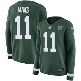 Wholesale Cheap Nike Jets #11 Denzel Mim Green Team Color Women\'s Stitched NFL Limited Therma Long Sleeve Jersey