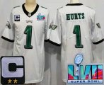 Cheap Men's Philadelphia Eagles #1 Jalen Hurts Limited White C Patch Super Bowl LVII Vapor Jersey