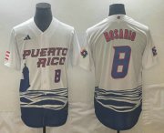 Cheap Men's Puerto Rico Baseball #8 Eddie Rosario Number 2023 White World Classic Stitched Jerseys