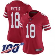 Wholesale Cheap Nike 49ers #18 Dante Pettis Red Team Color Women's Stitched NFL 100th Season Vapor Limited Jersey