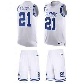 Wholesale Cheap Nike Cowboys #21 Ezekiel Elliott White Men\'s Stitched NFL Limited Tank Top Suit Jersey