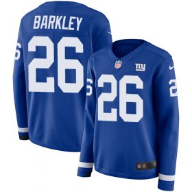 Wholesale Cheap Nike Giants #26 Saquon Barkley Royal Blue Team Color Women\'s Stitched NFL Limited Therma Long Sleeve Jersey