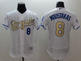 Wholesale Cheap Royals #8 Mike Moustakas White 2015 World Series Champions Gold Program FlexBase Authentic Stitched MLB Jersey