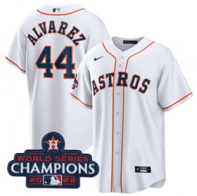 Wholesale Cheap Men\'s Houston Astros #44 Yordan Alvarez White 2022 World Series Champions Home Stitched Baseball Jersey