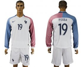 Wholesale Cheap France #19 Pogba Away Long Sleeves Soccer Country Jersey