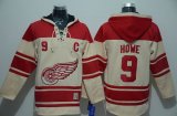 Wholesale Cheap Red Wings #9 Gordie Howe Cream Sawyer Hooded Sweatshirt Stitched NHL Jersey
