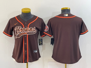 Wholesale Cheap Women's Cleveland Browns Blank Brown With Patch Cool Base Stitched Baseball Jersey