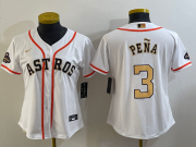 Cheap Women's Houston Astros #3 Jeremy Pena 2023 White Gold World Serise Champions Patch Cool Base Stitched Jersey