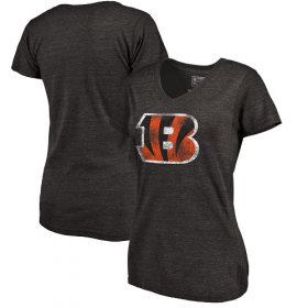 Wholesale Cheap Women\'s Cincinnati Bengals NFL Pro Line by Fanatics Branded Black Distressed Team Logo Tri-Blend T-Shirt