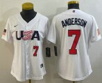 Cheap Womens USA Baseball #7 Tim Anderson Number 2023 White World Classic Stitched Jersey