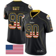 Wholesale Cheap Nike Steelers #90 T. J. Watt Black Men's Stitched NFL Limited Rush USA Flag Jersey