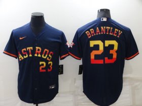 Wholesale Cheap Men\'s Houston Astros #23 Michael Brantley Number Navy Blue Rainbow Stitched MLB Cool Base Nike Jersey