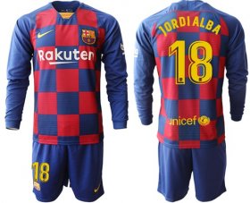 Wholesale Cheap Barcelona #18 Jordi Alba Home Long Sleeves Soccer Club Jersey