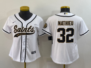 Wholesale Cheap Women's New Orleans Saints #32 Tyrann Mathieu White With Patch Cool Base Stitched Baseball Jersey