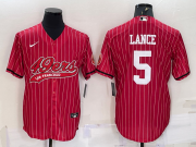 Wholesale Cheap Men's San Francisco 49ers #5 Trey Lance Red Pinstripe With Patch Cool Base Stitched Baseball Jersey