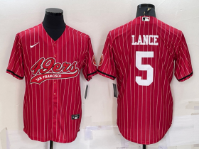 Wholesale Cheap Men\'s San Francisco 49ers #5 Trey Lance Red Pinstripe With Patch Cool Base Stitched Baseball Jersey