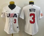 Cheap Women's USA Baseball #3 Mookie Betts Number 2023 White World Classic Replica Stitched Jerseys