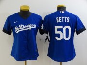 Wholesale Cheap Women's Los Angeles Dodgers #50 Mookie Betts Blue 2021 City Connect Cool Base Stitched Jersey