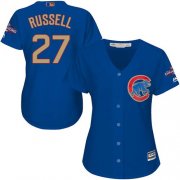 Wholesale Cheap Cubs #27 Addison Russell Blue 2017 Gold Program Cool Base Women's Stitched MLB Jersey