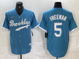 Cheap Men's Brooklyn Dodgers #5 Freddie Freeman Light Blue Cooperstown Collection Cool Base Jersey