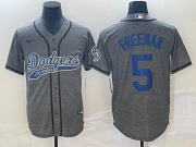 Wholesale Cheap Men's Los Angeles Dodgers #5 Freddie Freeman Grey Gridiron Cool Base Stitched Baseball Jersey