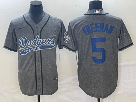 Wholesale Cheap Men\'s Los Angeles Dodgers #5 Freddie Freeman Grey Gridiron Cool Base Stitched Baseball Jersey