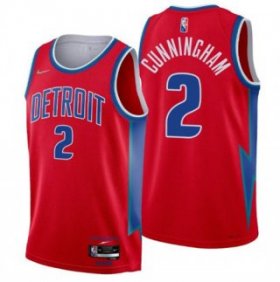 Wholesale Cheap Men\'s Detroit Pistons #2 Cade Cunningham 75th Anniversary Red Stitched Basketball Jersey