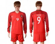Wholesale Cheap Portugal #9 Eder Home Long Sleeves Soccer Country Jersey
