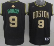Wholesale Cheap Boston Celtics #9 Rajon Rondo All Black With Gold Jersey