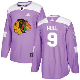 Wholesale Cheap Adidas Blackhawks #9 Bobby Hull Purple Authentic Fights Cancer Stitched NHL Jersey