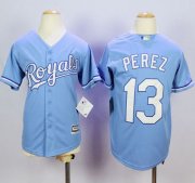 Wholesale Cheap Royals #13 Salvador Perez Light Blue Cool Base Alternate 1 Stitched Youth MLB Jersey