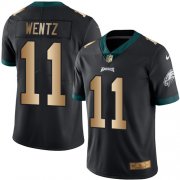 Wholesale Cheap Nike Eagles #11 Carson Wentz Black Men's Stitched NFL Limited Gold Rush Jersey