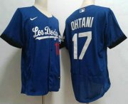 Cheap Men's Los Angeles Dodgers #17 Shohei Ohtani Number Blue 2021 City Connect Flex Base Stitched Jersey