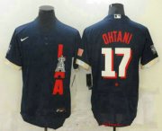 Wholesale Cheap men's los angeles angels #17 shohei ohtani navy blue 2021 mlb all star stitched flex base nike jersey