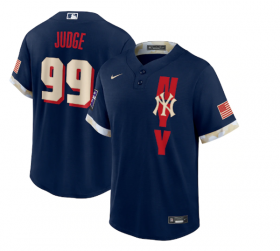 Wholesale Cheap Men\'s New York Yankees #99 Aaron Judge 2021 Navy All-Star Cool Base Stitched MLB Jersey