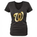 Wholesale Cheap Women's Washington Nationals Fanatics Apparel Gold Collection V-Neck Tri-Blend T-Shirt Black