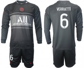 Wholesale Cheap Men 2021-2022 ClubParis Saint-GermainSecond away black Long Sleeve 6 Soccer Jersey