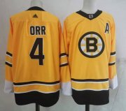 Wholesale Cheap Men's Boston Bruins #4 Bobby Orr Yellow Adidas 2020-21 Stitched NHL Jersey