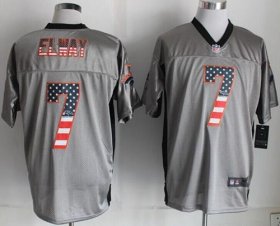 Wholesale Cheap Nike Broncos #7 John Elway Grey Men\'s Stitched NFL Elite USA Flag Fashion Jersey