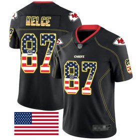 Wholesale Cheap Nike Chiefs #87 Travis Kelce Black Men\'s Stitched NFL Limited Rush USA Flag Jersey