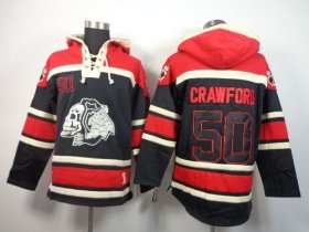 Wholesale Cheap Blackhawks #50 Corey Crawford Black Sawyer Hooded Sweatshirt Stitched NHL Jersey