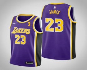 Wholesale Cheap Men\'s Los Angeles Lakers #23 LeBron James 2020 NBA Finals Champions Statement Purple Jersey
