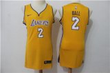 Wholesale Cheap Nike Los Angeles Lakers #2 Lonzo Ball Yellow Women Swingman Jersey