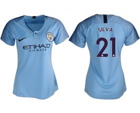 Wholesale Cheap Women\'s Manchester City #21 Silva Home Soccer Club Jersey