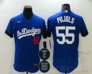 Wholesale Cheap Men's Los Angeles Dodgers #55 Albert Pujols Blue #2 #20 Patch City Connect Flex Base Stitched Jersey