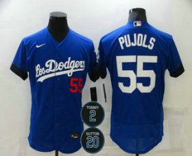 Wholesale Cheap Men\'s Los Angeles Dodgers #55 Albert Pujols Blue #2 #20 Patch City Connect Flex Base Stitched Jersey