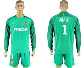 Wholesale Cheap Monaco #1 Subasic Green Goalkeeper Long Sleeves Soccer Club Jersey