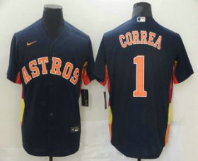 Wholesale Cheap Men\'s Houston Astros #1 Carlos Correa Navy Blue Stitched MLB Cool Base Nike Jersey