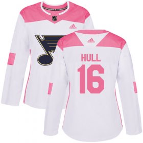 Wholesale Cheap Adidas Blues #16 Brett Hull White/Pink Authentic Fashion Women\'s Stitched NHL Jersey